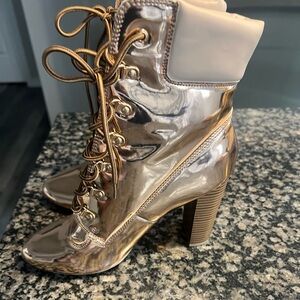 Gold Metallic Lace-Up Ankle Boots